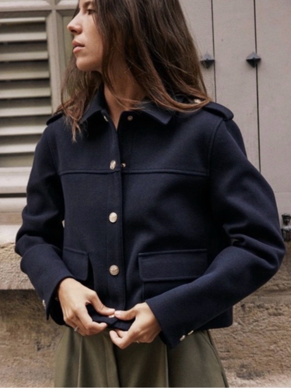 Zara Black Military-Style Button Jacket